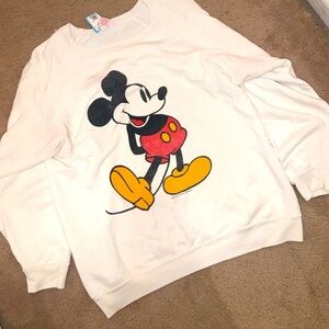 Disney Men's White Crewneck Sweater with Mickey Mouse